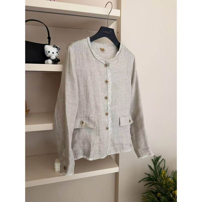 00036 Moonlight Series 94% Natural Linen Frayed Edge Jacket 4.8