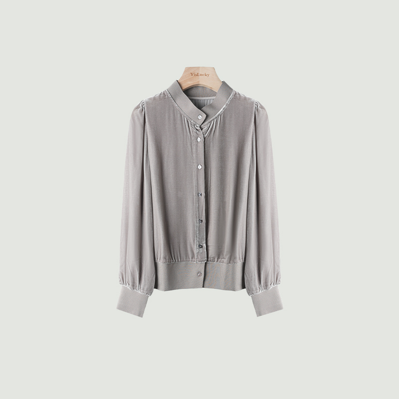 【7-25】【Retro-Modern】100% Mulberry Silk Velvet Women's Classic Top for Spring and Autumn-Hj921110