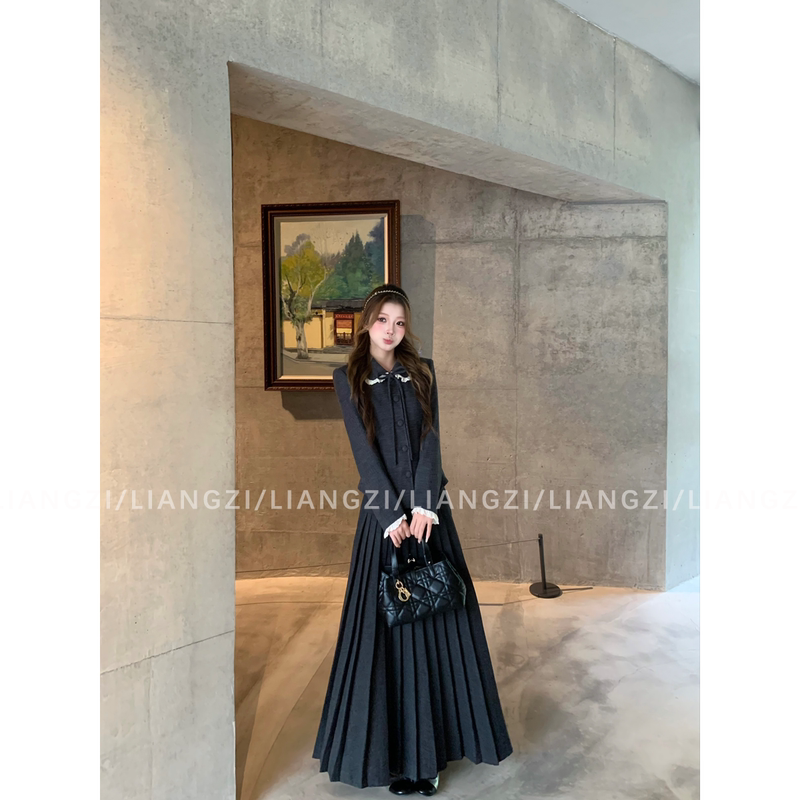 Liangzi【Tanwu Girl】Autumn Patchwork Lace Trim Multicolor Jacket/Waist-Cinching Long Pleated Skirt Liangzi【Tanwu Girl】Autumn Patchwork Lace Trim Multicolor Jacket/Waist-Cinching Long Pleated Skirt