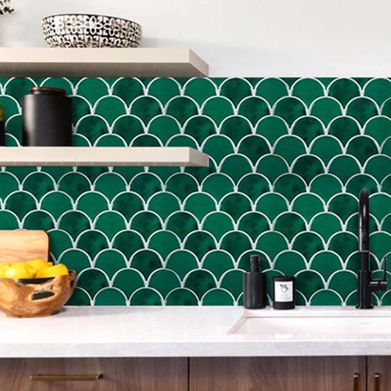 Dark Green Imitation Tile Wall Stickers Fish Scale Fan-Shaped Waterproof 3D Anti-Oil Stain Kitchen Bathroom Shop DIY Renovation Dark Green Imitation Tile Wall Stickers Fish Scale Fan-Shaped Waterproof 3D Anti-Oil Stain Kitchen Bathroom Shop DIY Renovation