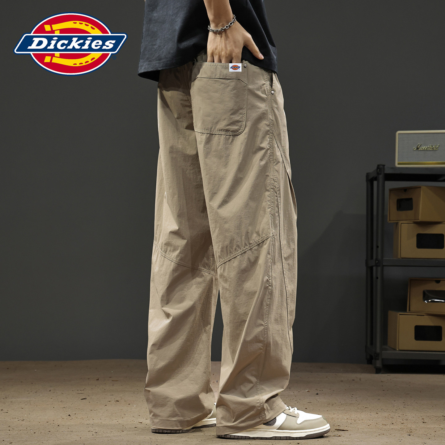 Повседневные брюки в складку из американского ледяного шелка Dickies, быстросохнущие мужские летние тонкие свободные прямые брюки с драпировкой Изображение 1
