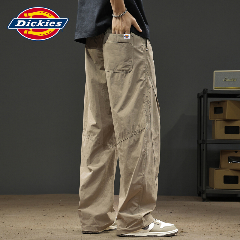 Dickies American-Style Ice Silk Pleated Quick-Drying Casual Pants for Men, Summer Thin Loose Straight-Leg Drape Work Pants