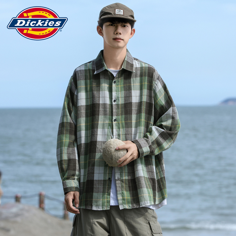 Dickies New Summer Plaid Lapel Shirt for Men, Fashionable Retro Style, Thin Casual Loose Jacket Cardigan