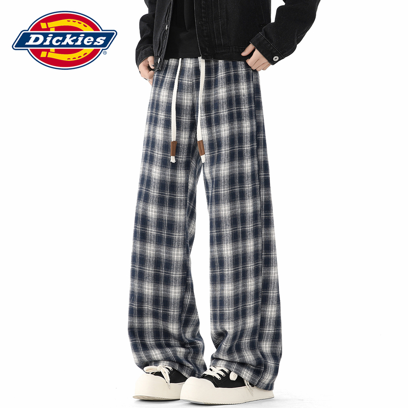 Dickies2026 New Autum Style Retro Plaid Wide-Leg Pants for Men, Loose and Lazy Style Straight Casual Pants