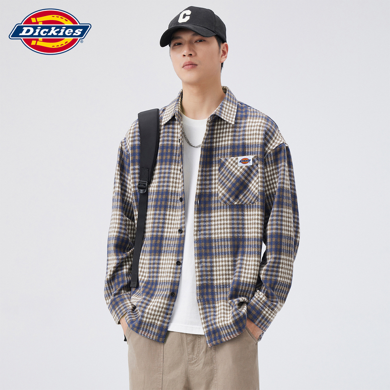 Dickies American Retro Casual Long-Sleeved Shirt Men's Turn-Down Collar 2026 Summer New Loose Plaid Top