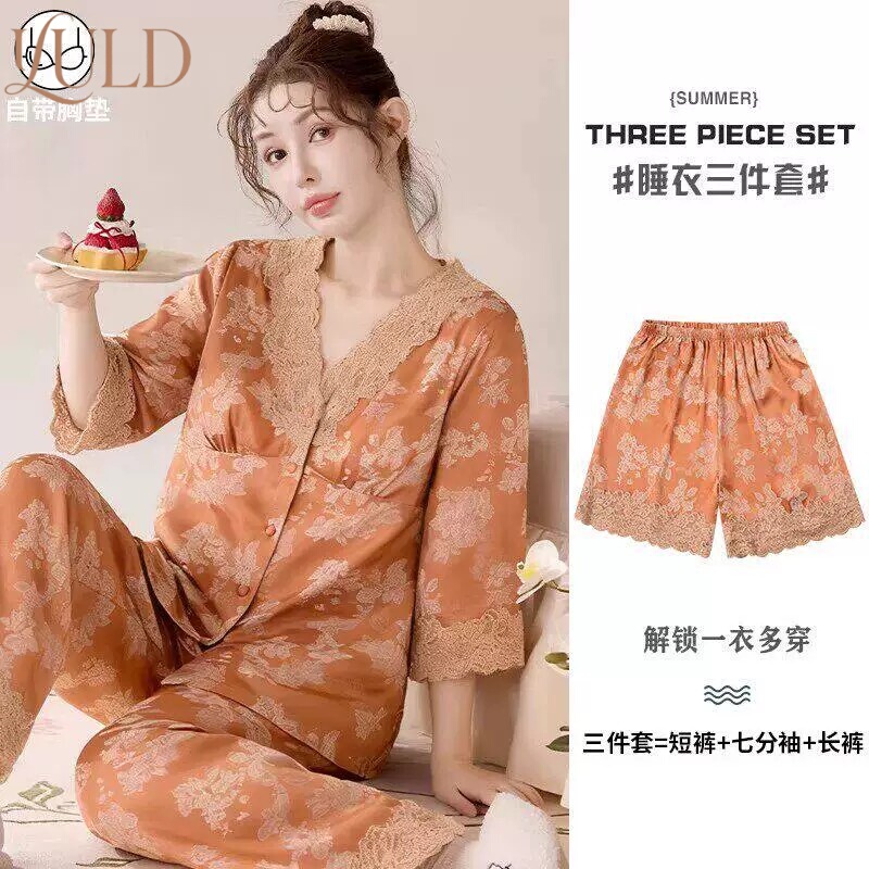 Victoria Xiangyunsha Women's Pajamas 2026 New High-End Summer Three-Quarter Sleeve Women's Homewear Set Victoria Xiangyunsha Women's Pajamas 2026 New High-End Summer Three-Quarter Sleeve Women's Homewear Set