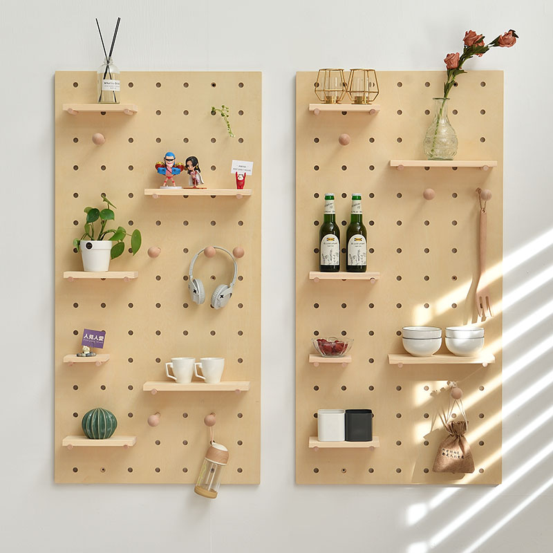 Customized hole board solid wood Nordic storage wall rack wall hanging living room kindergarten decoration home