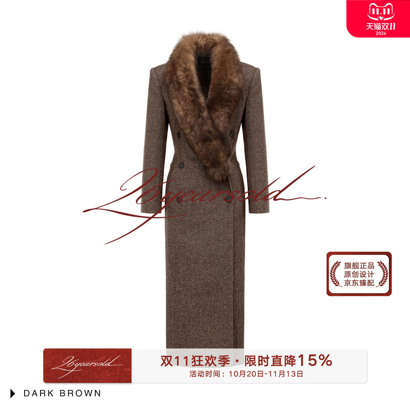 26Years Old Sheep Wool and Fox Fur Old Money Style Woolen Long Coat Autumn and Winter High-Quality Fashion Jacket