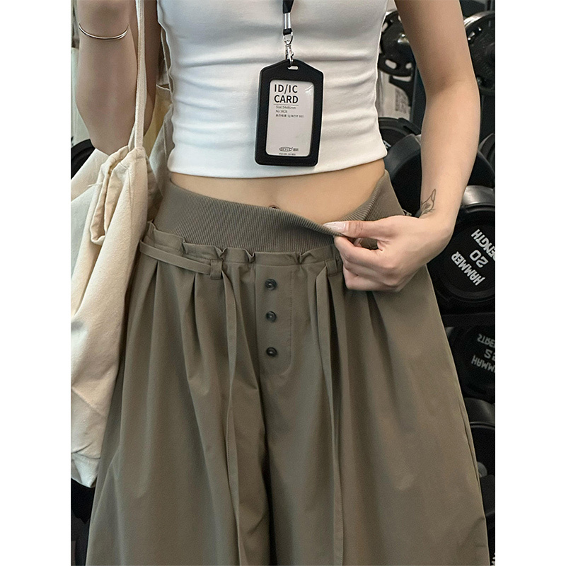 Gray-Green Three-Button Quick-Dry Work Pants 2026 Autumn New Straight-Leg Casual Pants Drawstring Sports Wide-Leg Pants Gray-Green Three-Button Quick-Dry Work Pants 2026 Autumn New Straight-Leg Casual Pants Drawstring Sports Wide-Leg Pants