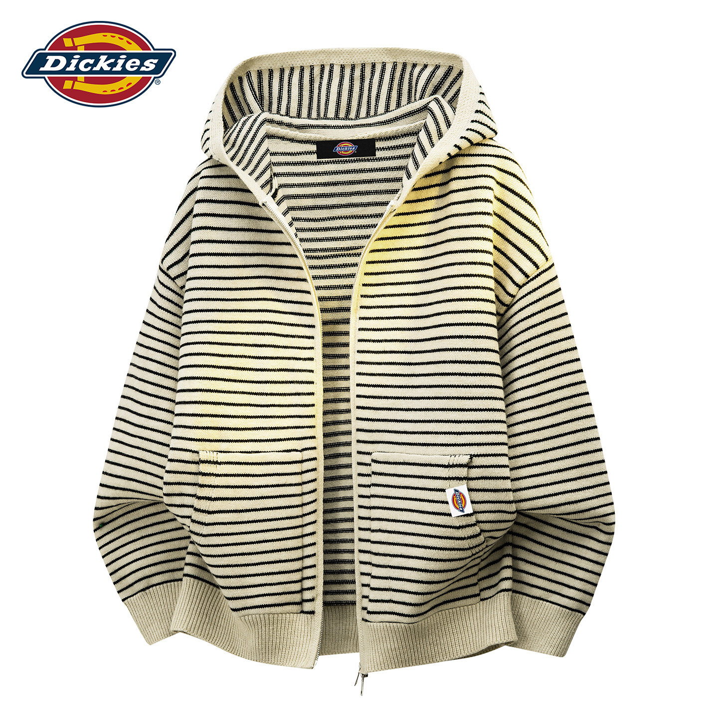Dickies เสื้อสเวตเตอร์แจ็กเก็ตมีซิปริ้วแถบแนวเรโทร สำหรับผู้ชายและผู้หญิง ฤดูใบไม้ร่วงปี 2026 สไตล์สบายๆ แบบขี้เกียจ ถักทออย่างประณีต