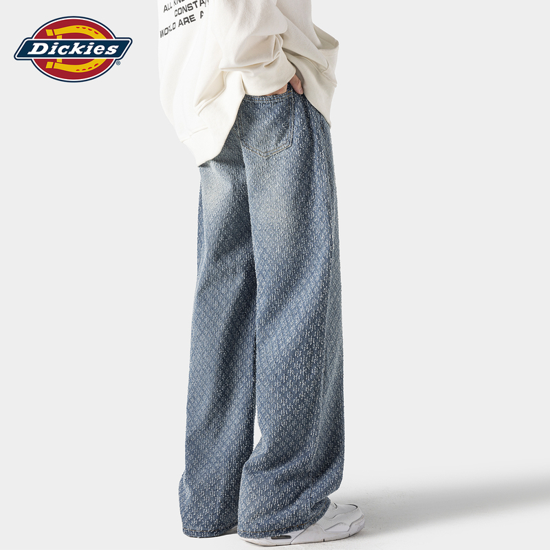 Dickies Star Pattern American-Style Drape Jeans for Men, Spring and Autumn Trendy Brand Vibe, Loose Straight-Leg Vintage Long Pants