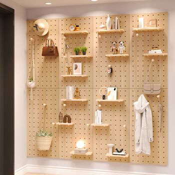 Solid wood hole board storage rack hanging board bookshelf entrance door entrance wall custom kindergarten storage rack shelf