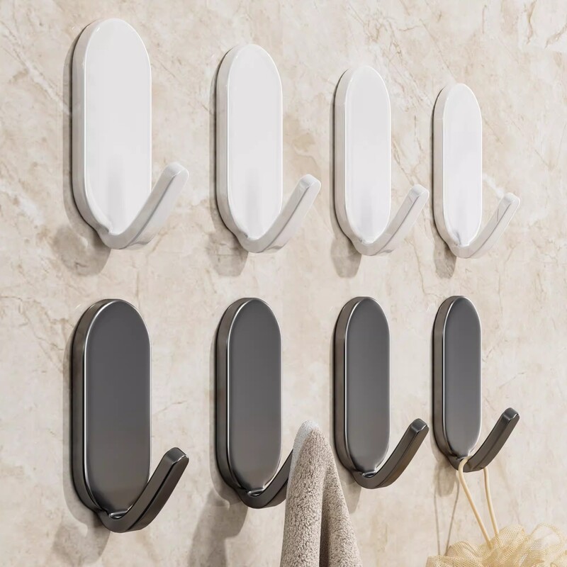 Japanese-Style Adhesive Hooks, Strong Adhesive, No-Drill Wall-Mounted Hooks for Kitchen, Bathroom, Door, Traceless Hooks for Hanging Clothes