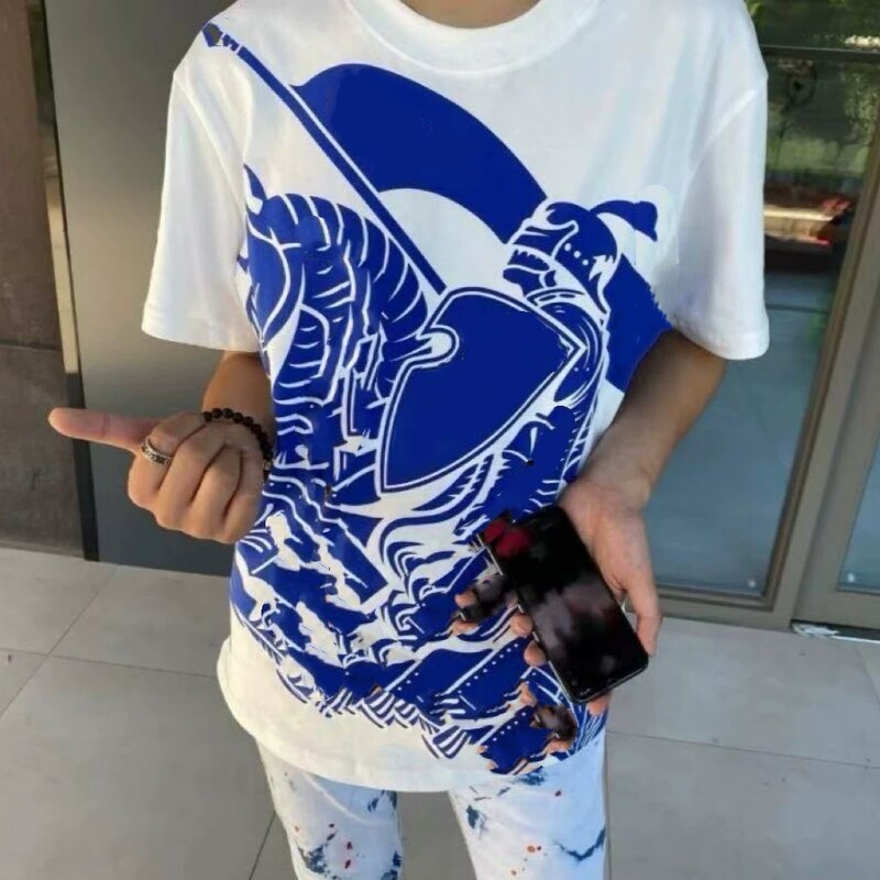 Summer Trendy Brand Short-Sleeve T-Shirt with Horse Pattern, Skin-Friendly, Breathable, Heavy Cotton Print, Men's Round Neck Couple Shirt Summer Trendy Brand Short-Sleeve T-Shirt with Horse Pattern, Skin-Friendly, Breathable, Heavy Cotton Print, Men's Round Neck Couple Shirt
