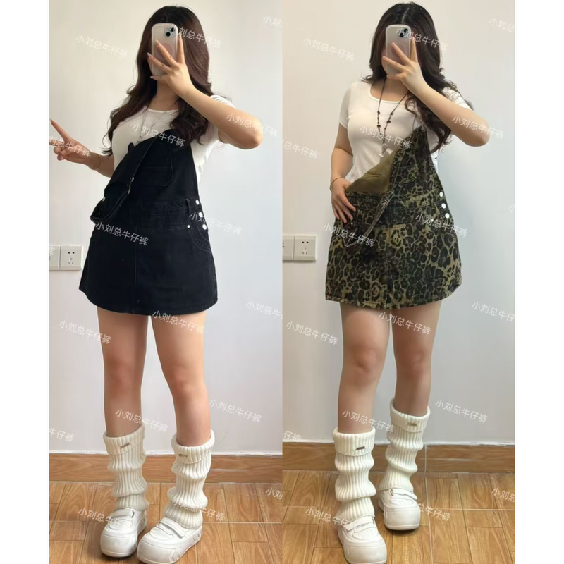 Xiao Liu's Jeans Factory Plus-Size Summer High-Waisted Leopard Print Overalls European and American Style Shorts Trendy Jeans for Women