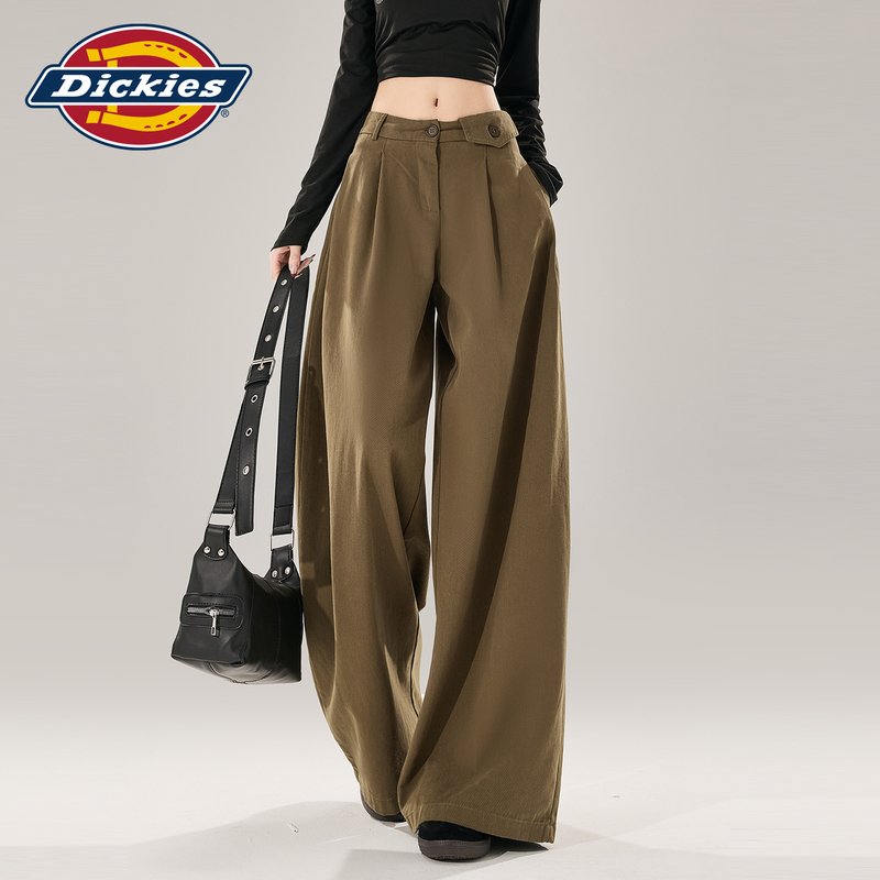 Dickies Retro American-Style Wide-Leg Casual Pants for Women, High-Waisted Versatile Loose Army Green Trousers