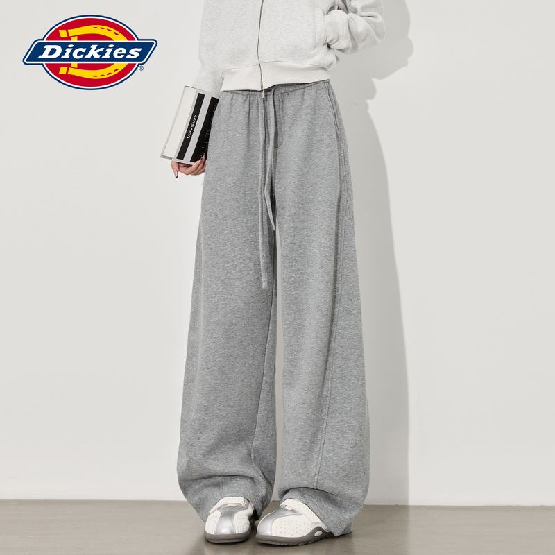 Dickies Relaxed Gray Wide-Leg Sweatpants for Women, High-Waisted, Drapey, Slimming, Casual Pants