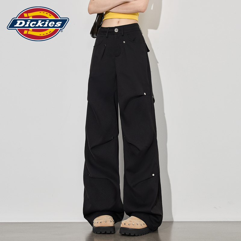Dickies Black Wide-Leg Studded Casual Pants for Women, Stylish Loose Fit Versatile Pleated Work Pants Dickies Black Wide-Leg Studded Casual Pants for Women, Stylish Loose Fit Versatile Pleated Work Pants