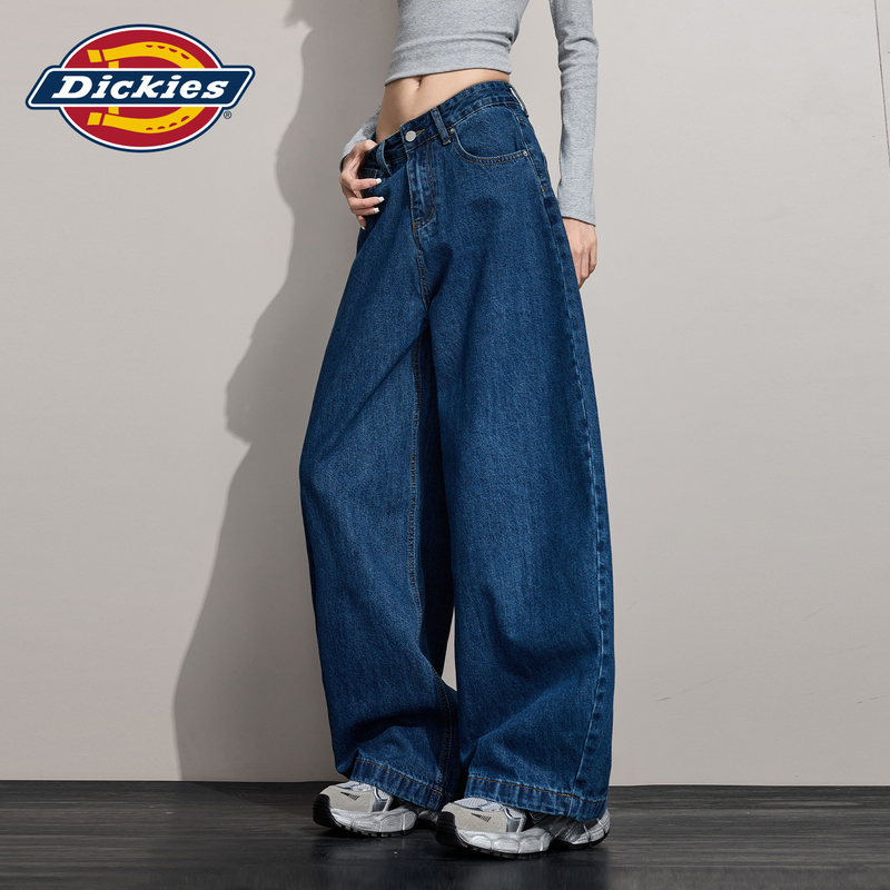 Dickies Retro Blue Wide-Leg Scimitar Jeans for Women 2026 Autumn New American-Style Embroidered Trousers