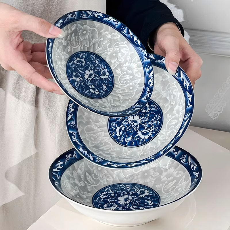 Ceramic High-Temperature Blue and White Porcelain Bowl Tableware 6-8inch Sided Bowl, Conical Bowl, Microwaveable, Large Household Soup and Vegetable Bowl Ceramic High-Temperature Blue and White Porcelain Bowl Tableware 6-8inch Sided Bowl, Conical Bowl, Microwaveable, Large Household Soup and Vegetable Bowl