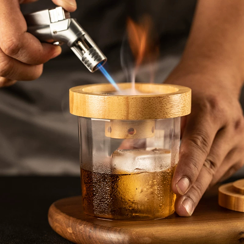 German Bar Cocktail Smoker Whiskey Wood Shavings Cocktail Smoker Liquor Cocktail Ice Ball with Wood Lid for Aroma Enhancement German Bar Cocktail Smoker Whiskey Wood Shavings Cocktail Smoker Liquor Cocktail Ice Ball with Wood Lid for Aroma Enhancement