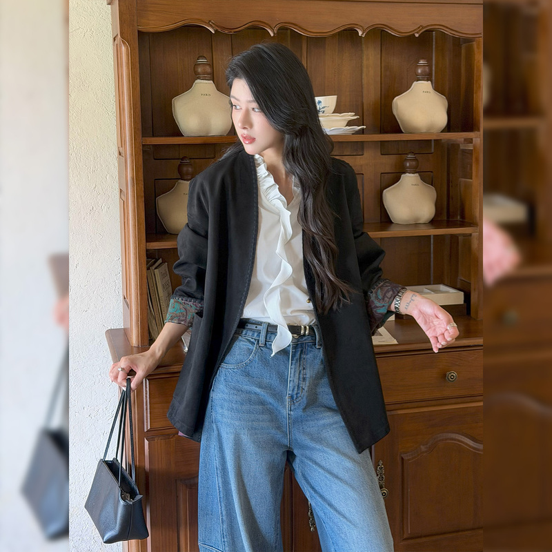 Old White Not White【Ink Dyed Style】New Chinese-Style Blazer, Autumn and Winter New Model, High-End Black Casual Women's Suit