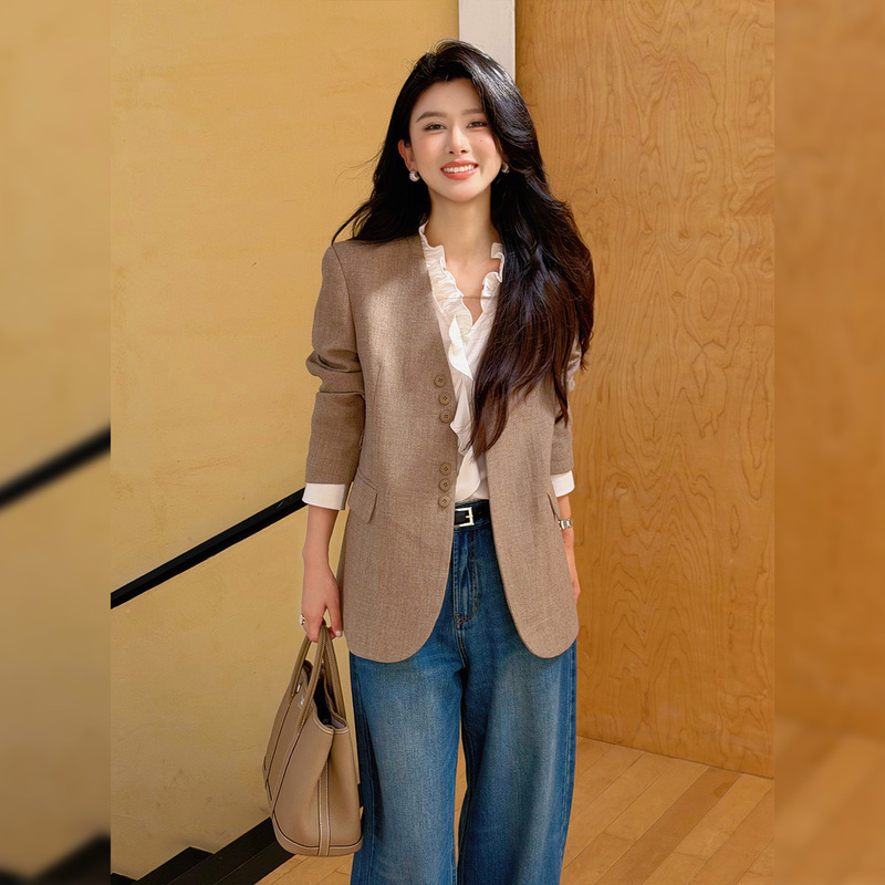 Lao Bai Bu Bai [Top Student] Autumn New Casual Style Suit Loose Fit Breathable Long Sleeve Jacket