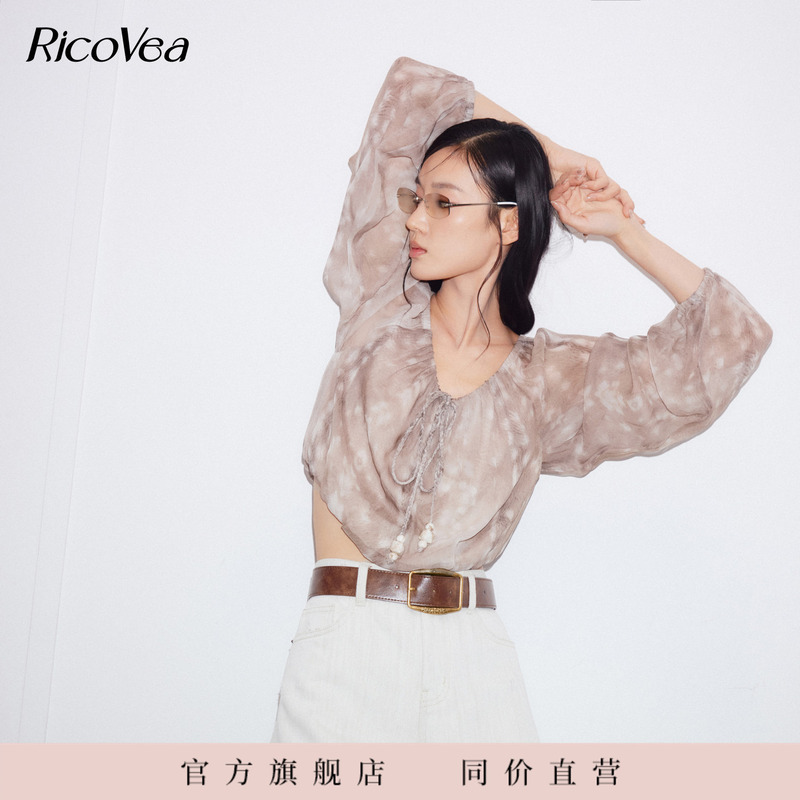 Ricovea【Tie-Dye Shorts and Chiffon Top】Waist-Revealing Tie-Up 2026 Small Top for Summer Women Bc502254 Ricovea【Tie-Dye Shorts and Chiffon Top】Waist-Revealing Tie-Up 2026 Small Top for Summer Women Bc502254