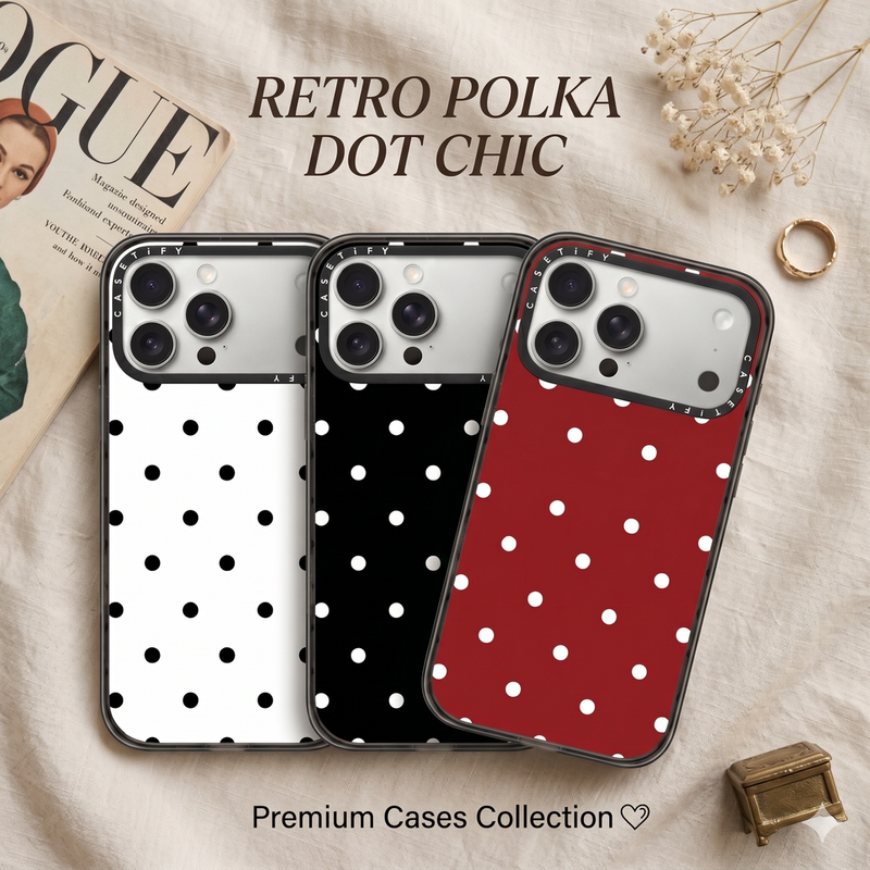 Casetify Same Style Light Luxury Classic Black and White Polka Dot Solid Color High-End Magnetic Phone Case Suitable for Apple Iphone17Promax/17Pro/Air/16Pro Max15Promax