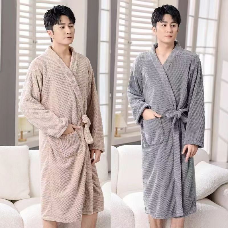 Couple Bathrobe, Men's and Women's Bathrobe, Adult Spring and Autumn Quick-Drying Bathrobe, Absorbent Long-Sleeved Home Bath Towel