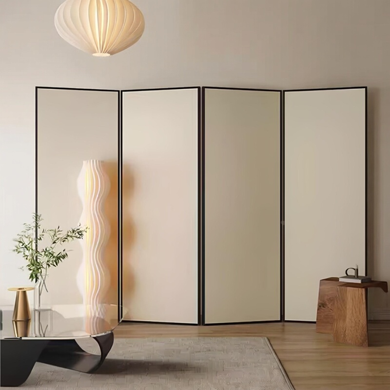 Cream-Colored Fabric Screen Partition for Hotel Living Room, Nordic Style, Waterproof, Foldable, Mobile, Office, Bedroom, Simple Cream-Colored Fabric Screen Partition for Hotel Living Room, Nordic Style, Waterproof, Foldable, Mobile, Office, Bedroom, Simple
