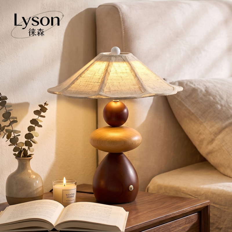 New Solid Wood Vintage Table Lamp Bedroom Bedside Lamp Song-Style Aesthetic High-End Retro Living Room Rechargeable Night Light Gift