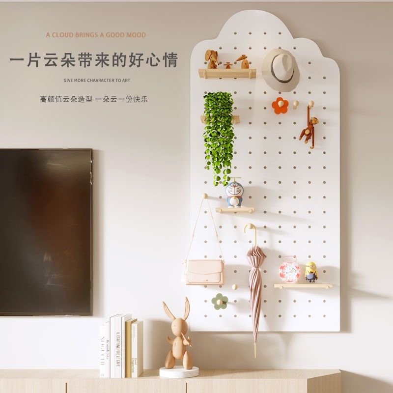 Solid wood hole board entry wall storage rack entrance living room hanging board partition wooden study storage rack display rack