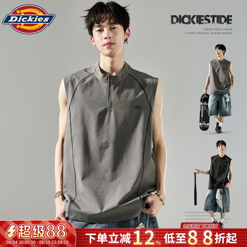 Dickies Men's Summer American-Style Half-Zip Stand Collar Sleeveless T-Shirt Ice Silk Quick-Drying Fitness Vest Top Dickies Men's Summer American-Style Half-Zip Stand Collar Sleeveless T-Shirt Ice Silk Quick-Drying Fitness Vest Top