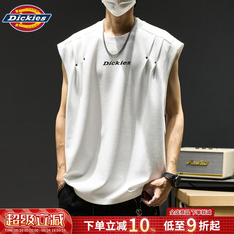 Dickies Vest with Three-Dimensional Pleats, Men's Summer Patchwork Casual Sleeveless T-Shirt, Boys' Cool and Sporty Top