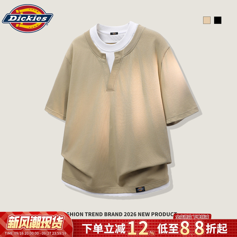 Dickies Fake Two-Piece Short-Sleeve Men's Summer 2026 New American Style Youthful V-Neck Trendy Brand Loose Versatile T-Shirt Dickies Fake Two-Piece Short-Sleeve Men's Summer 2026 New American Style Youthful V-Neck Trendy Brand Loose Versatile T-Shirt