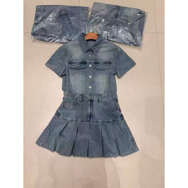 Su Xiaojingyu 6.13 Huệ Huệ's Home Vintage Washed Distressed Pleated Denim Skirt M015Hx