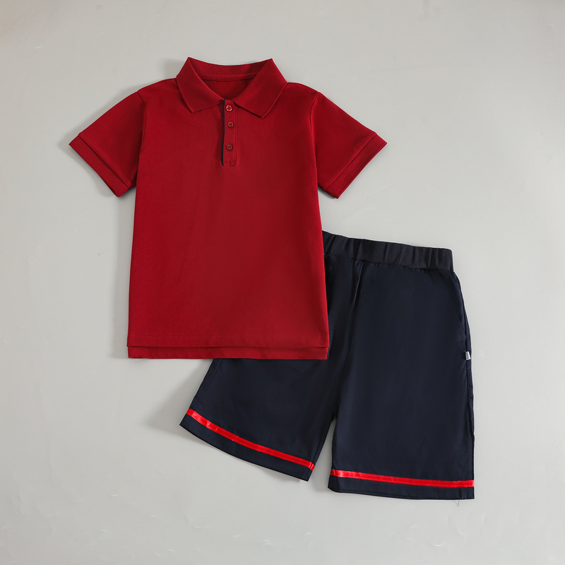 Dalong Public School Chongwen Xinmin Three Stars Primary School Flag-Raising Ceremony Uniform Boys' Short-Sleeve Polo Shirt Sportswear Red