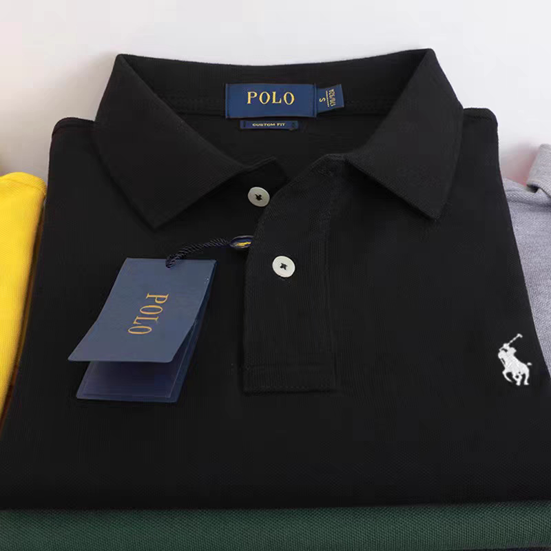 90% off American-Style Polo Shirt Short-Sleeve Men's Summer Polo Shirt with Embroidered Logo, Men's Turn-Down Collar Solid Color Pique Cotton