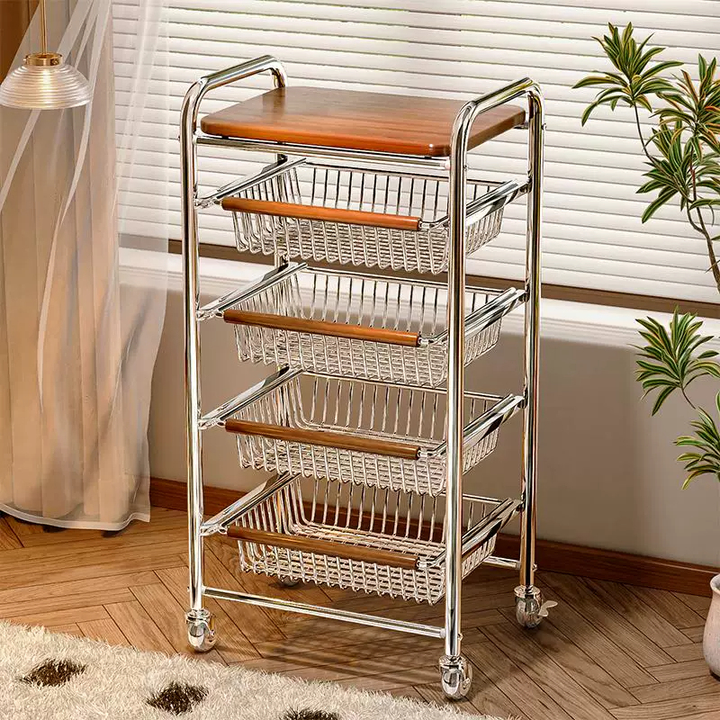 Kitchen Multifunctional Storage Rack Trolley, Household Floor-Standing Mobile Pull-Out Multi-Layer Fruit and Vegetable Basket Storage Rack Kitchen Multifunctional Storage Rack Trolley, Household Floor-Standing Mobile Pull-Out Multi-Layer Fruit and Vegetable Basket Storage Rack