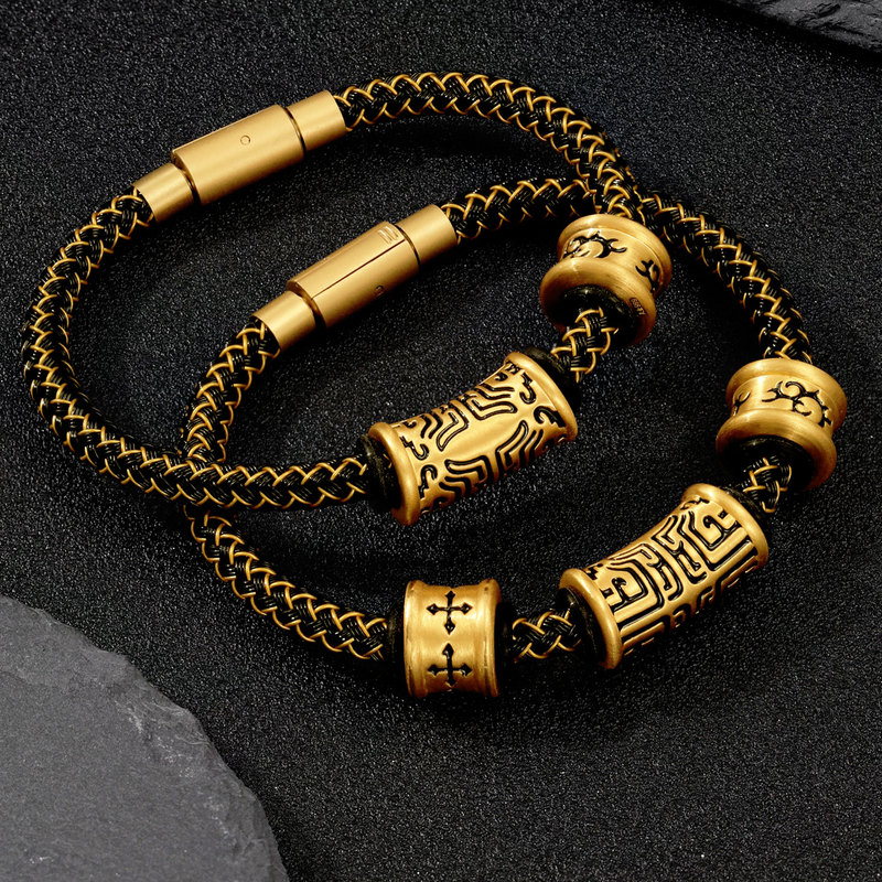 Gulping Gold Bracelet for Men, Pure Gold Tattoo Black Gold Totem, Pure Gold Fortune Bead Bracelet, Gift for Boyfriend's Birthday