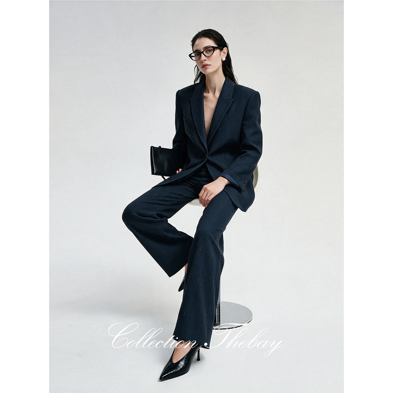 Thebay【Scarlett】Italian Imported Handmade Arch-Stitch Sequin Blazer High-Waisted Straight-Leg Trousers for Women