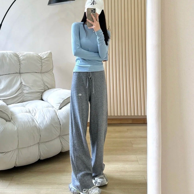Ailuo Sports Casual Pants for Women, Lazy and Relaxed Loose Straight-Leg Pants, High-Waisted, Slimming, Versatile Sports Sweatpants for Women