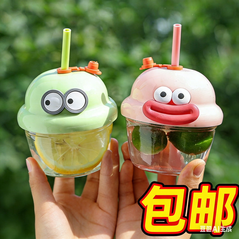 Free Shipping, High-Quality Mini Dundun Cup, Cute ins Straw Glass Cup, Internet-Famous Cartoon Water Cup, Couple Ton-Ton Cup Free Shipping, High-Quality Mini Dundun Cup, Cute ins Straw Glass Cup, Internet-Famous Cartoon Water Cup, Couple Ton-Ton Cup