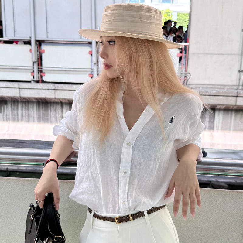 [70% off Big Sale] New Casual Ralph Lauren Style Linen Shirt with Pony Embroidery Logo, Sun-Protective Long-Sleeve Jacket for Women