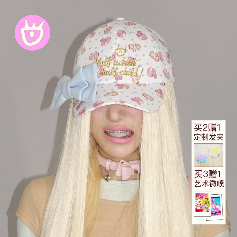 Banjiajia·Little Horse Bow Original Cartoon Print Face-Slimming Detachable Versatile Sunshade Cute Baseball Cap