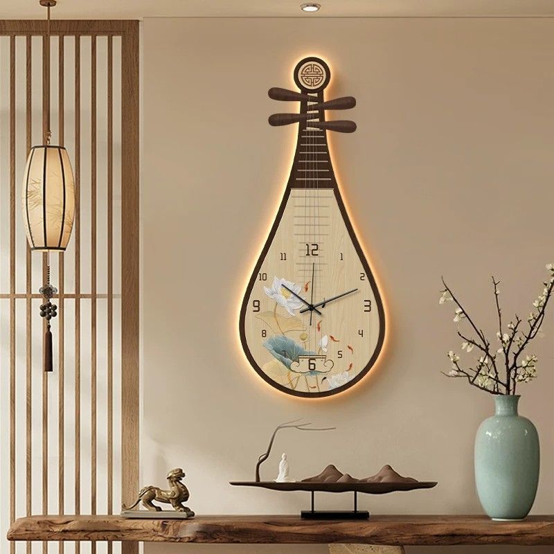 Pipa Clock Wall Clock, New Chinese Style, High-End Creative Clock Wall Lamp with Good Meaning, 2026 New Model Wall Clock Pipa Clock Wall Clock, New Chinese Style, High-End Creative Clock Wall Lamp with Good Meaning, 2026 New Model Wall Clock