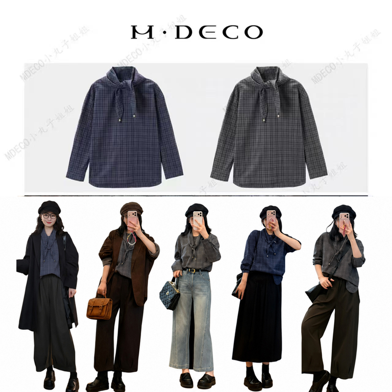 【Mdeco】[Library] Bookish Plaid Gentle Cotton Soft and Delicate Shawl-Style Shirt