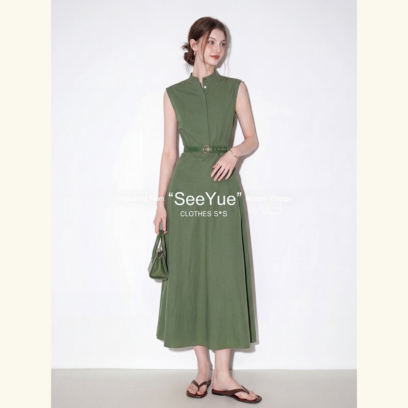 Bright Dopamine Style Green Sleeveless Waist-Cinching Dress for Women 2026 New Early Summer Unique and Beautiful Mini Dress