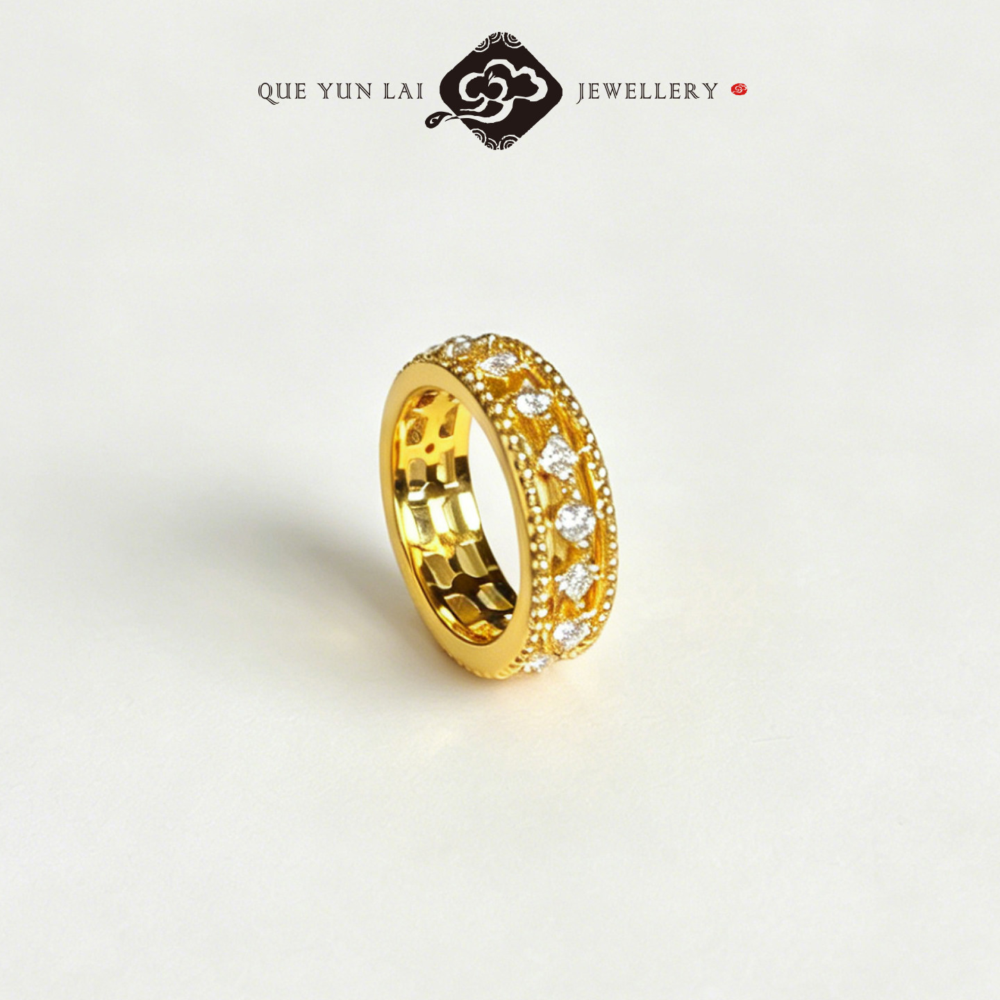 Queyunlai Gold Dot Diamond Brilliant Galaxy Ring Pure Gold 999 Fashion Simple Women's Ring as a Gift for Your Girlfriend